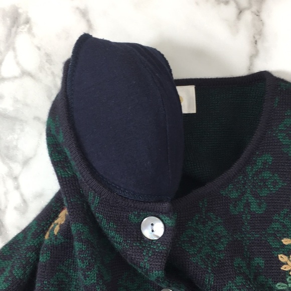 Talbots Vintage Black Green Damask Floral Cardigan Sweater Womens L Wool‎ Blend - Picture 8 of 12